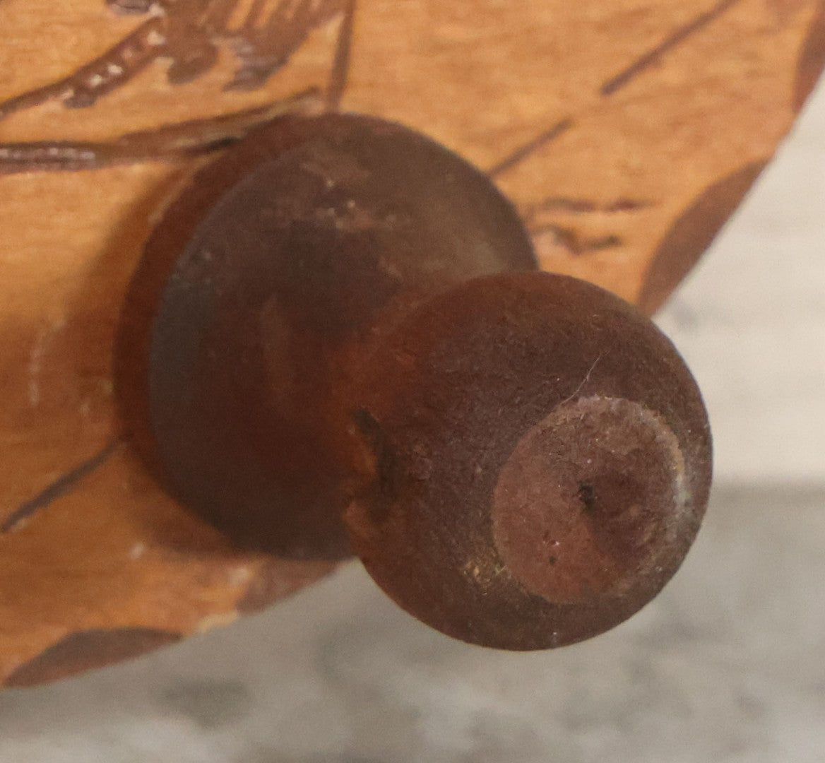 Lot 049 - Antique "Over The Fence" Flemish Art Pyrography Wood Burned Tie Rack With Baseball Home Run Scene, Note Missing Dowel To Hold Ties