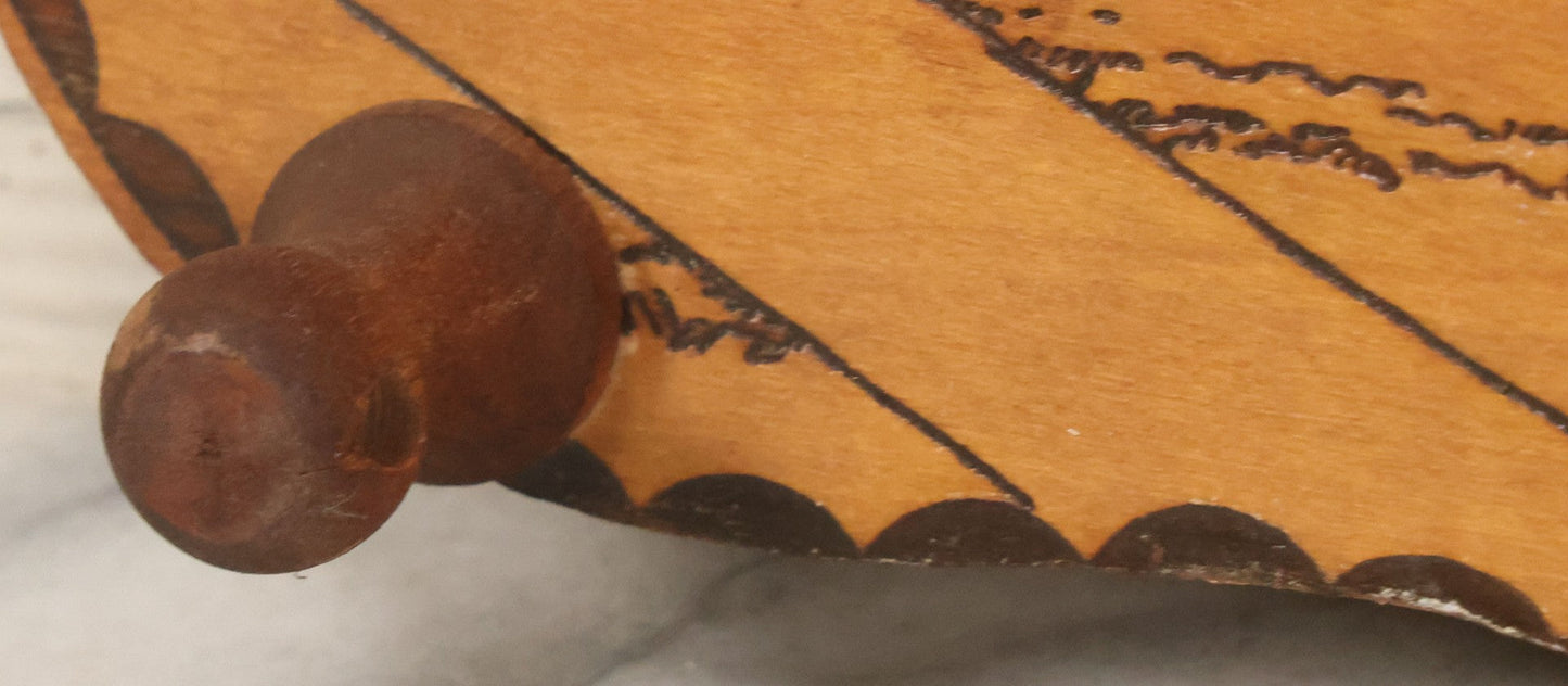 Lot 049 - Antique "Over The Fence" Flemish Art Pyrography Wood Burned Tie Rack With Baseball Home Run Scene, Note Missing Dowel To Hold Ties