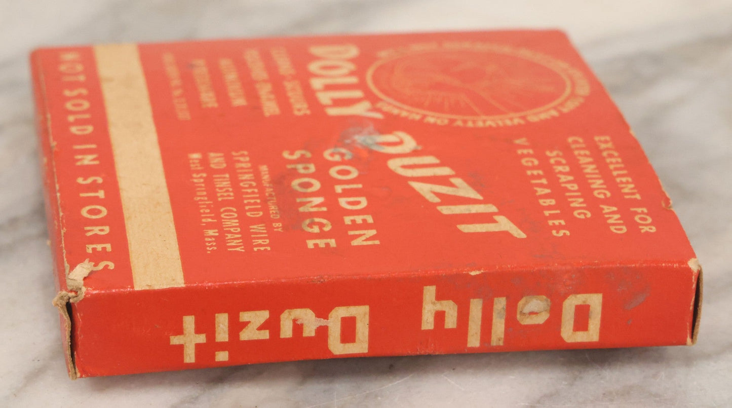 Lot 050 - Vintage Dolly Duzit Sanitary Golden Sponge In Original Box With Cartoon Dolly Mascot, Manufactured By Springfield Wire And Tinsel Company, West Springfield, Massachusetts