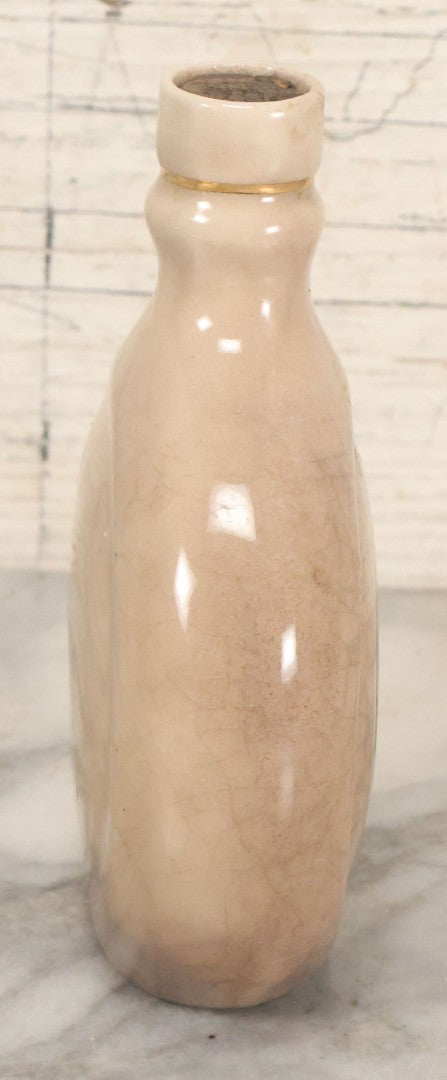 Lot 051 - Antique Hand Painted Lusterware Freemason's Flask, With Square And Compass Symbol, "G", Free And Accepted Masons, "F & A.M."