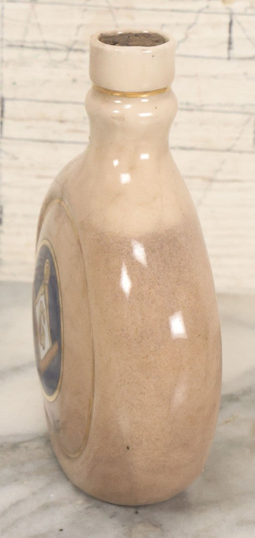 Lot 051 - Antique Hand Painted Lusterware Freemason's Flask, With Square And Compass Symbol, "G", Free And Accepted Masons, "F & A.M."