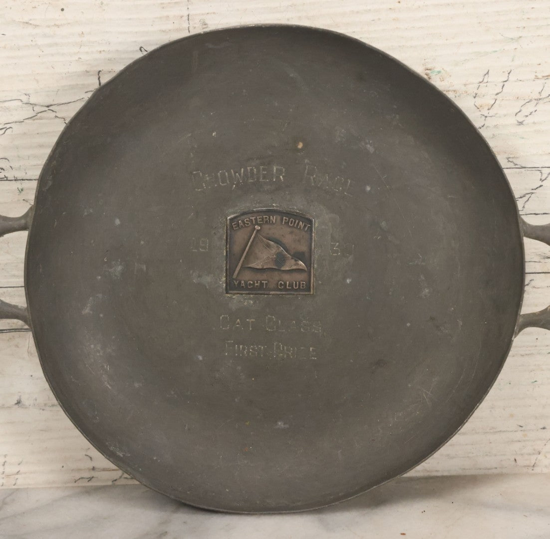 Lot 054 - Vintage Pewter Sailing Trophy, "Chowder Race" 1930, Cat Class, First Prize, Eastern Point Yacht Club, Manufactured By Mayflower Pewter, No. 3222