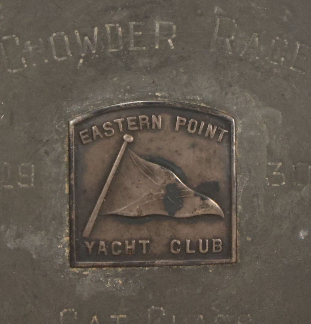 Lot 054 - Vintage Pewter Sailing Trophy, "Chowder Race" 1930, Cat Class, First Prize, Eastern Point Yacht Club, Manufactured By Mayflower Pewter, No. 3222