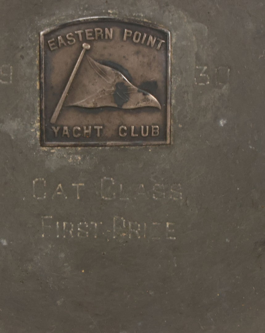 Lot 054 - Vintage Pewter Sailing Trophy, "Chowder Race" 1930, Cat Class, First Prize, Eastern Point Yacht Club, Manufactured By Mayflower Pewter, No. 3222