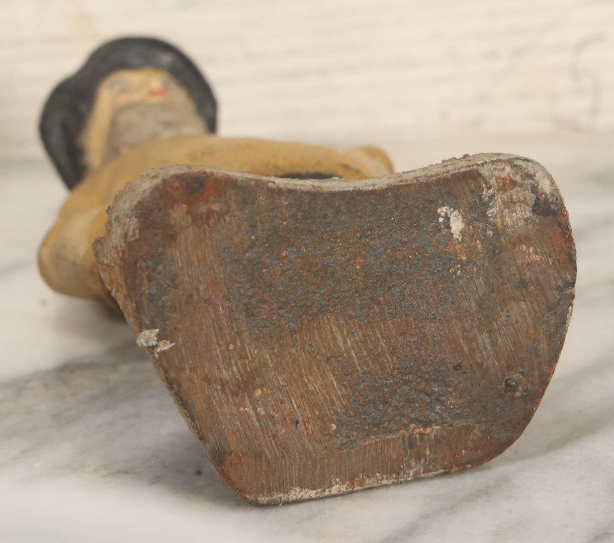 Lot 055 - Vintage Cast Iron Sailor In Yellow Rain Slicker Jacket Door Stop, Hand Painted, Solid