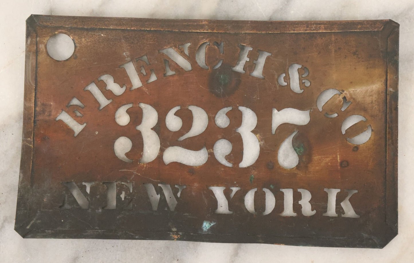 Lot 057 - Antique Brass Lettering Stencil For French & Co., No 3237, New York
