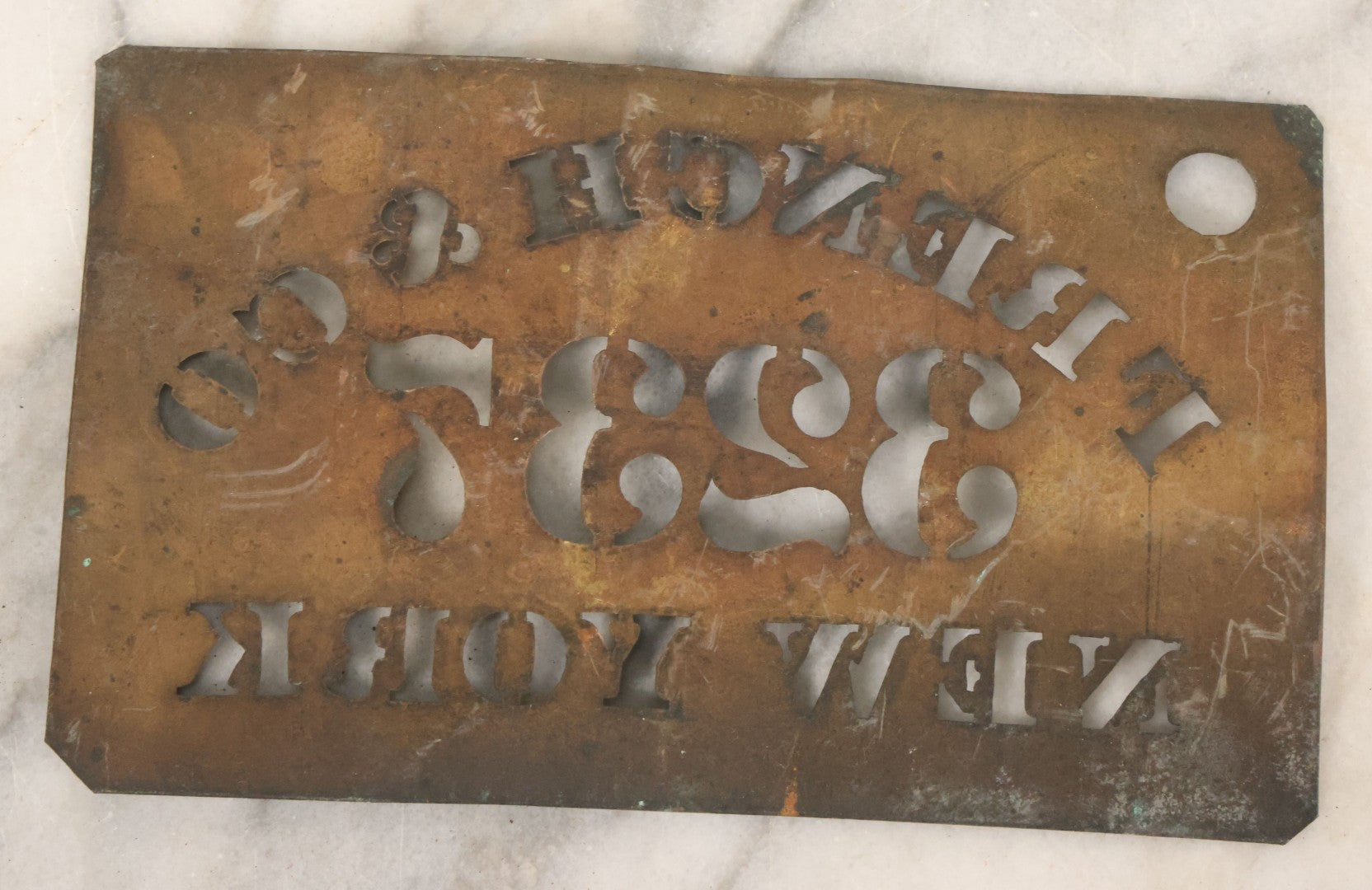 Lot 057 - Antique Brass Lettering Stencil For French & Co., No 3237, New York
