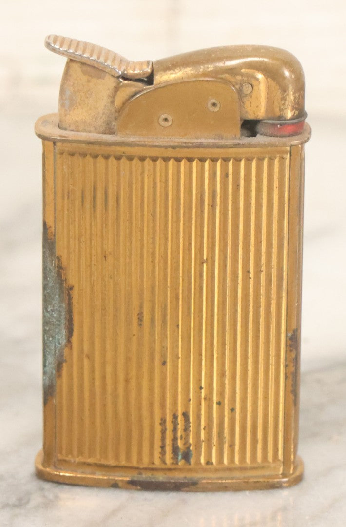 Lot 059 - Vintage Novelty Lighter With Nude Lady In Keyhole, New Flint, Sparks, Needs Fuel, Note Rust, By Evans, U.S. Patent 19023