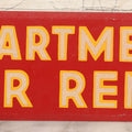 Lot 061 - Vintage Red Apartment For Rent Tin Tacker Sign With Smalz Lettering, White Letters With Yellow Outlines