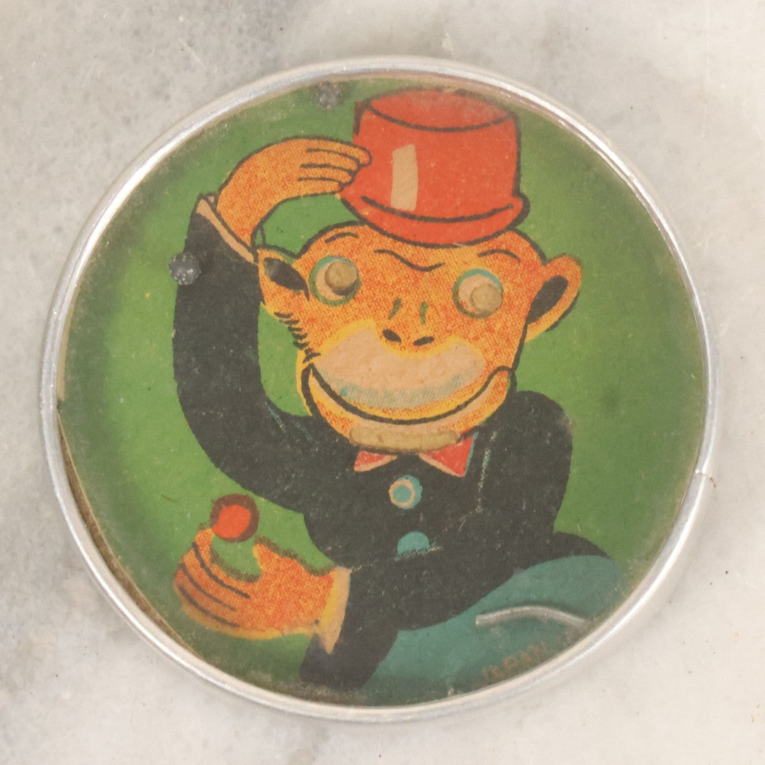 Lot 065 - Vintage Monkey In Red Hat Circular Dexterity Game Toy, Made In Japan