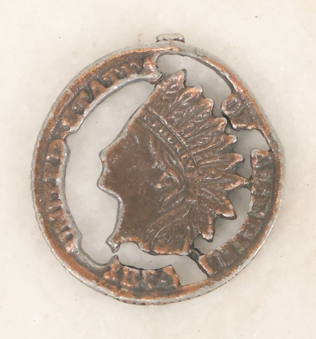 Lot 066 - Antique "Hobo Nickel" Cut Out Coin Made From An 1864 "Indian Head Cent," Originally Had Pendant Loop