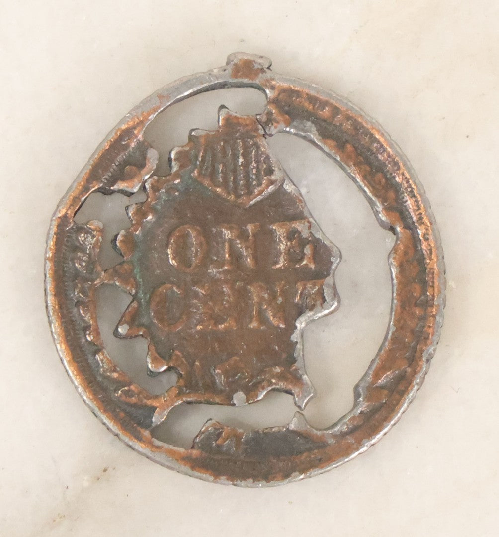 Lot 066 - Antique "Hobo Nickel" Cut Out Coin Made From An 1864 "Indian Head Cent," Originally Had Pendant Loop