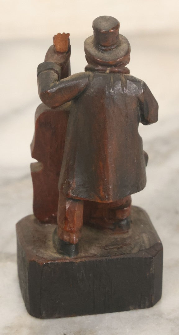Lot 068 - Antique Folk Art Wood Carving Of An Elderly Man Playing The Upright Bass, Hand Painted, Note Missing Arm