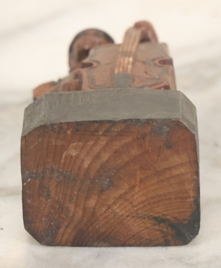 Lot 068 - Antique Folk Art Wood Carving Of An Elderly Man Playing The Upright Bass, Hand Painted, Note Missing Arm