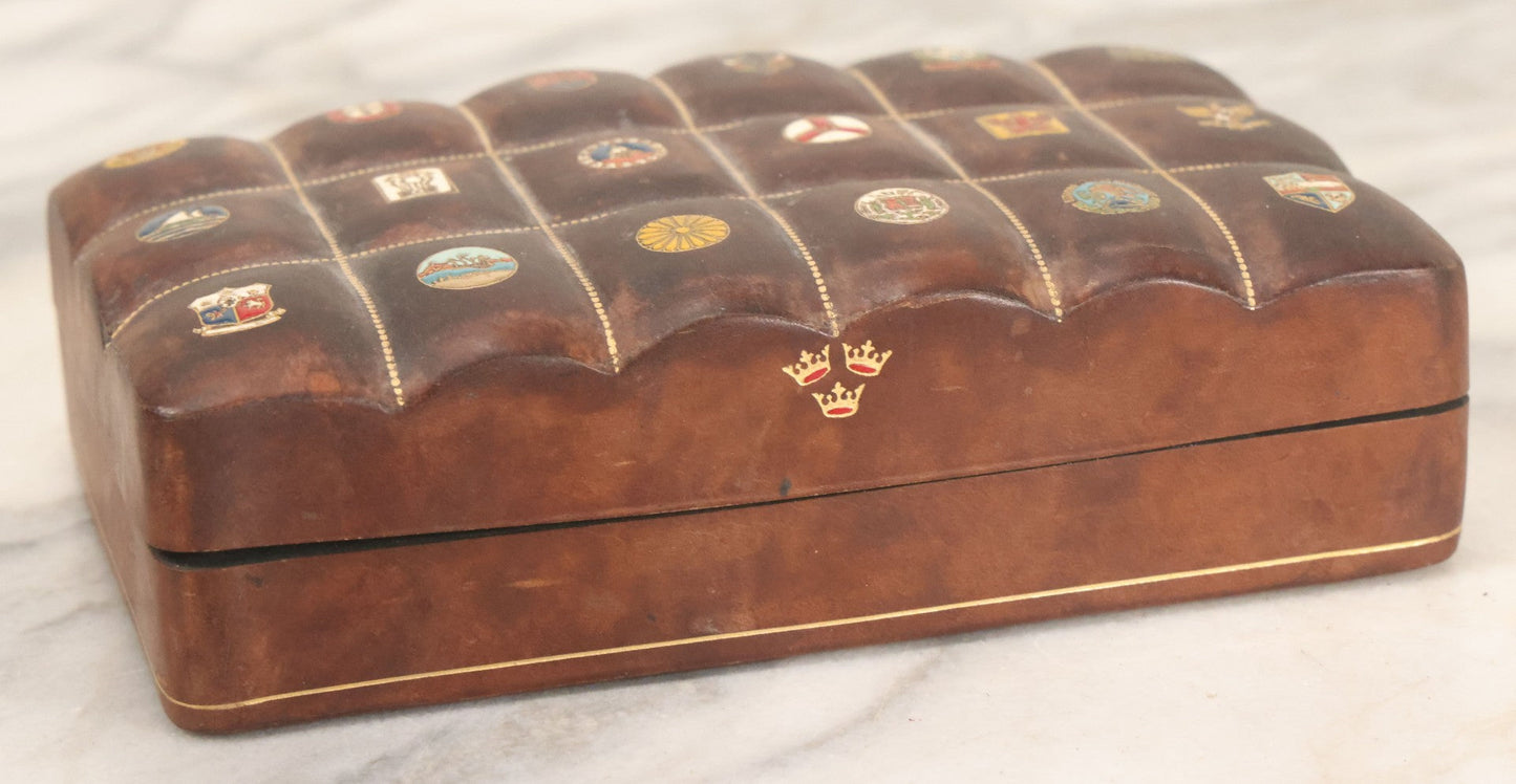 Lot 069 - Vintage Leather Keepsake Box Specially Made For The Swedish American Line, Ocean Liner Souvenir