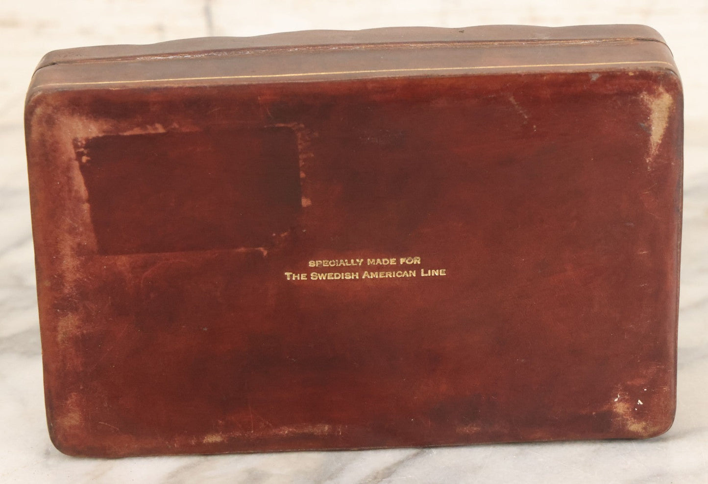 Lot 069 - Vintage Leather Keepsake Box Specially Made For The Swedish American Line, Ocean Liner Souvenir