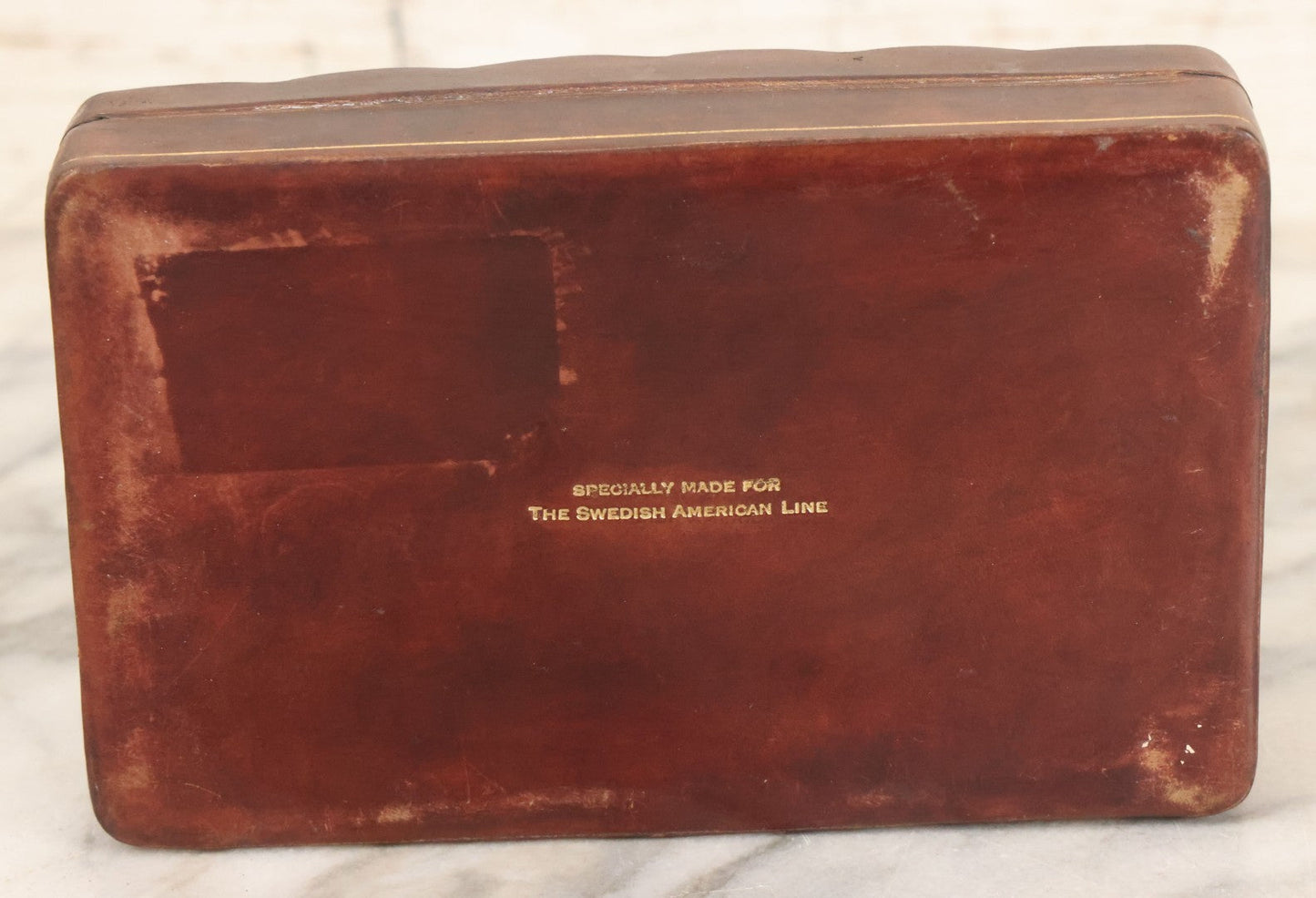 Lot 069 - Vintage Leather Keepsake Box Specially Made For The Swedish American Line, Ocean Liner Souvenir