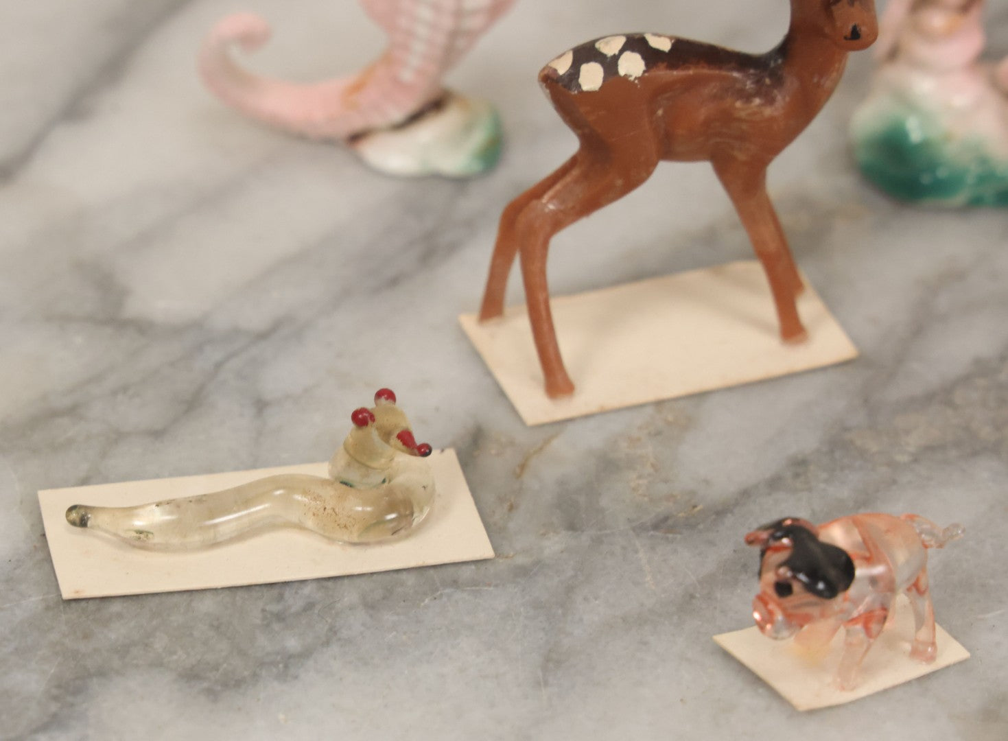 Lot 072 - Miscellaneous Box Lot Grouping Of Glass And Porcelain Animals Including Seahorses, Small Glass Creatures, Plastic Deer, And More, As Found In The Box It Was Found In, Not All Pictured