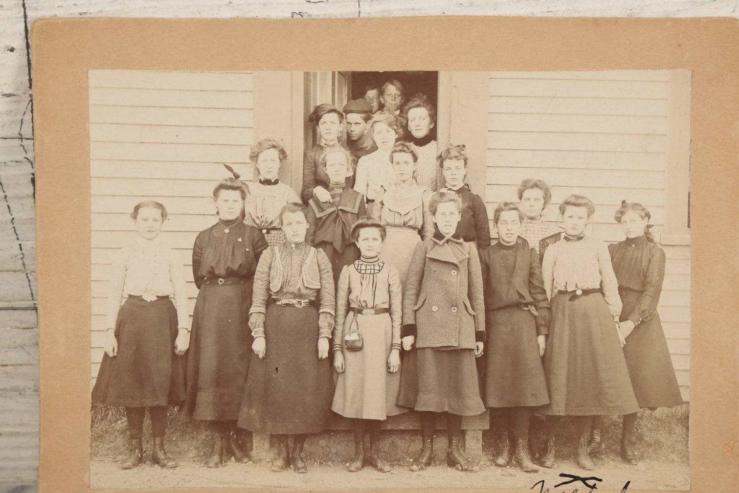 Lot 076 - Antique Boarded Photograph Of School Children At Mildred School, Mostly Teenagers, Clarence N. Trefry Photographer, Haverhill, Massachusetts