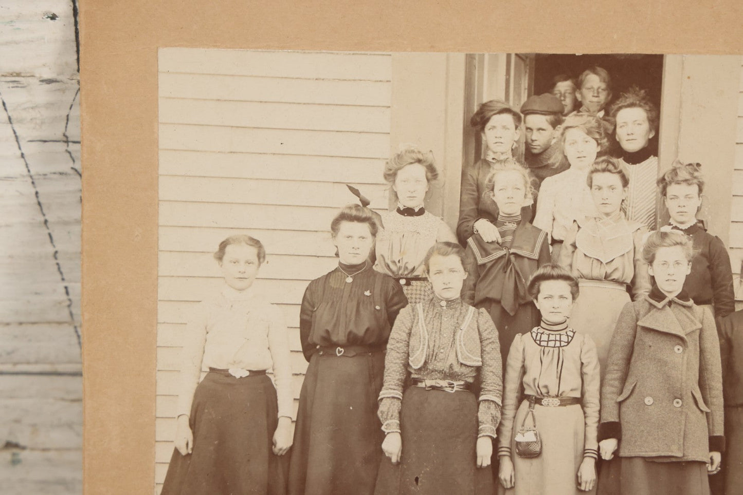Lot 076 - Antique Boarded Photograph Of School Children At Mildred School, Mostly Teenagers, Clarence N. Trefry Photographer, Haverhill, Massachusetts