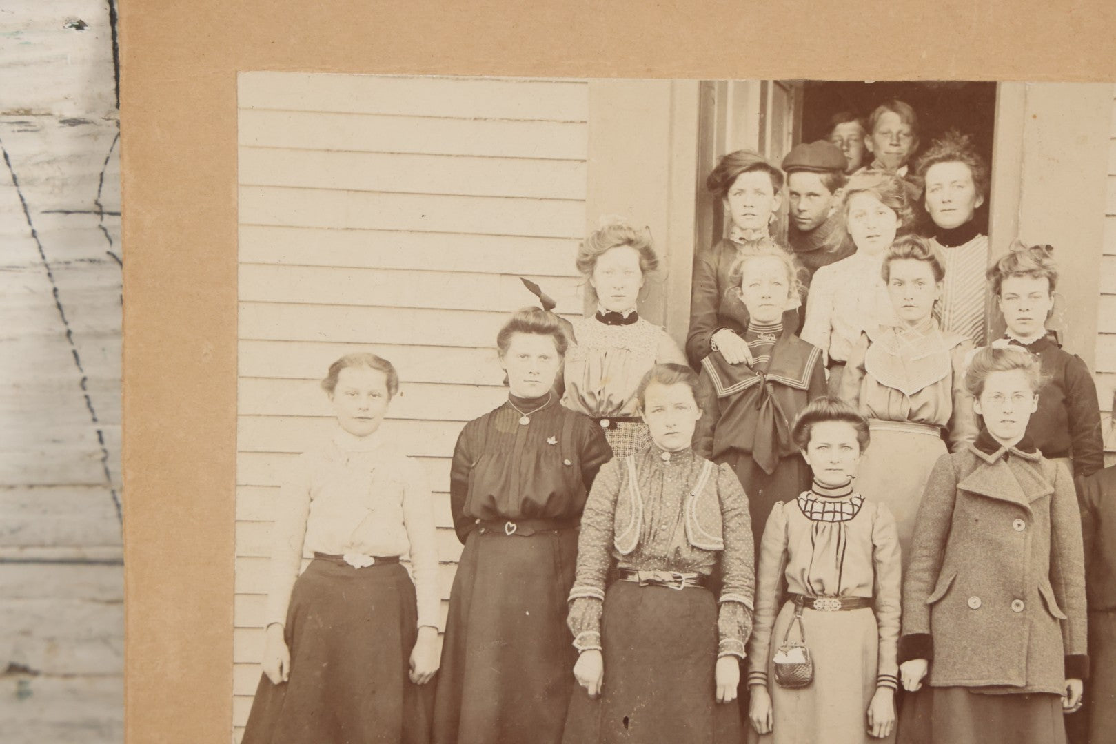 Lot 076 - Antique Boarded Photograph Of School Children At Mildred School, Mostly Teenagers, Clarence N. Trefry Photographer, Haverhill, Massachusetts
