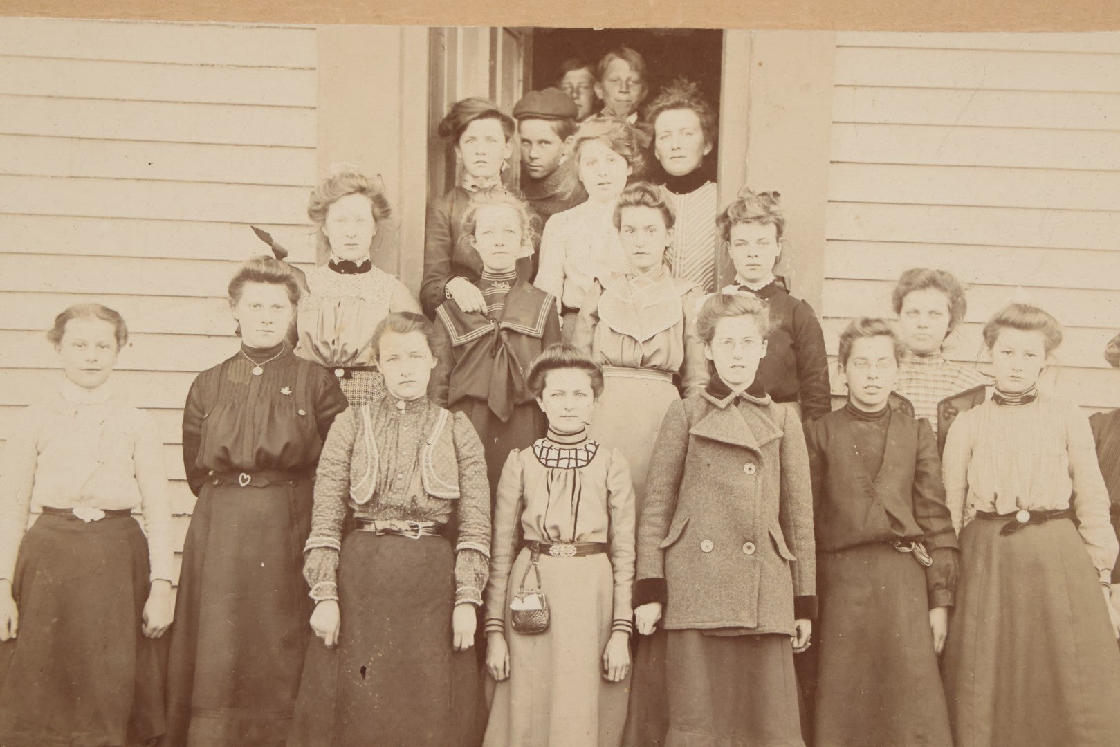 Lot 076 - Antique Boarded Photograph Of School Children At Mildred School, Mostly Teenagers, Clarence N. Trefry Photographer, Haverhill, Massachusetts