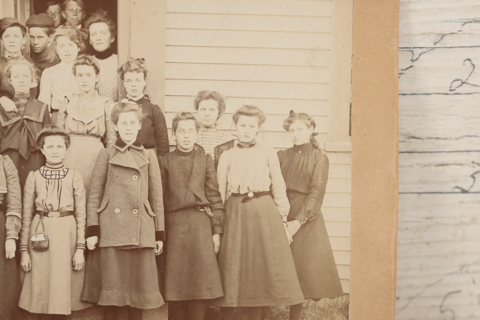 Lot 076 - Antique Boarded Photograph Of School Children At Mildred School, Mostly Teenagers, Clarence N. Trefry Photographer, Haverhill, Massachusetts