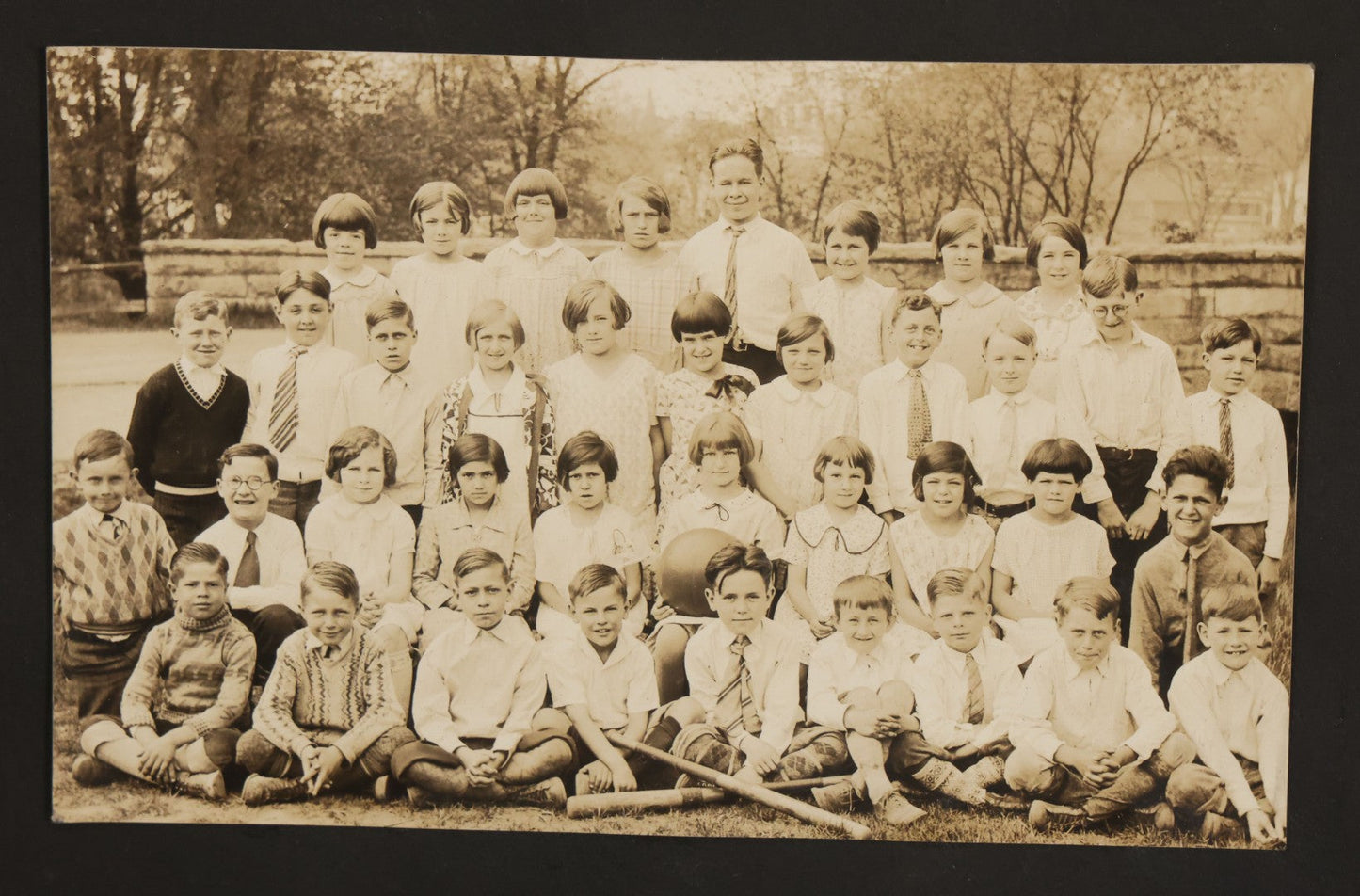 Lot 081 - Pair Of Loose Photo Album Pages With Four Vintage Snap Shots Including Youth Baseball Team, Boys With Bicycles And Dogs, Hay Art, And Girls With Dog