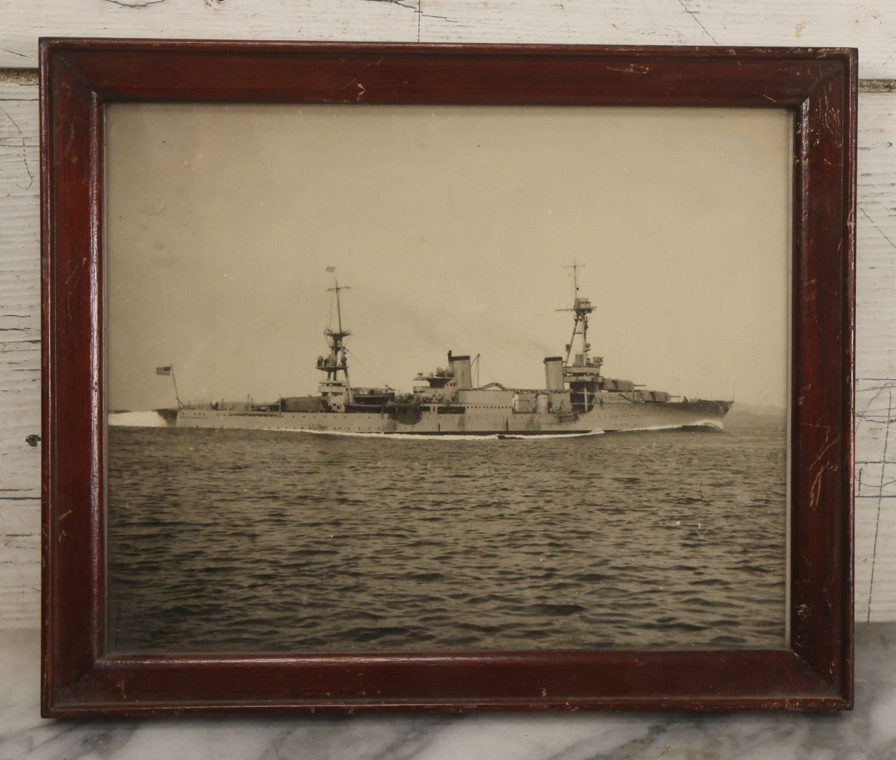 Lot 082 - Vintage Framed Photograph Of The U.S.S. Northampton (CL/CA-26) Battleship, Circa 1930s / 1940s, 11-3/8" x 9-3/8"