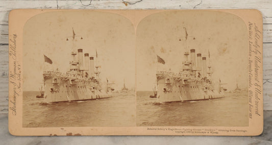 Lot 084 - Antique Stereoscopic Stereo Card Of Admiral Schley's Magnificent Fighting Cruiser "Brooklyn" Returning From Santiago, Copyright 1898 By Strohmeyer & Wynne, Sold By Underwood And Underwood