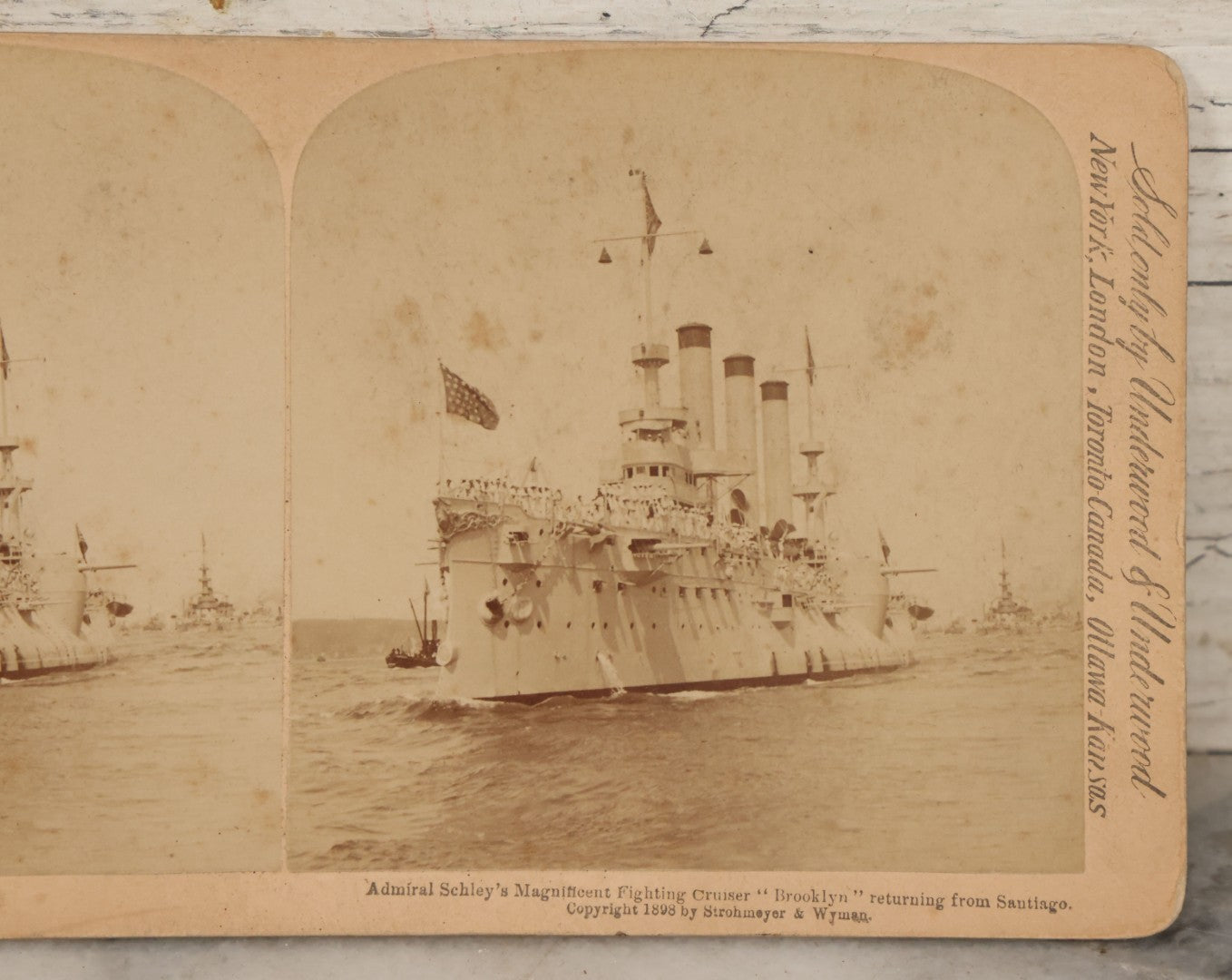 Lot 084 - Antique Stereoscopic Stereo Card Of Admiral Schley's Magnificent Fighting Cruiser "Brooklyn" Returning From Santiago, Copyright 1898 By Strohmeyer & Wynne, Sold By Underwood And Underwood