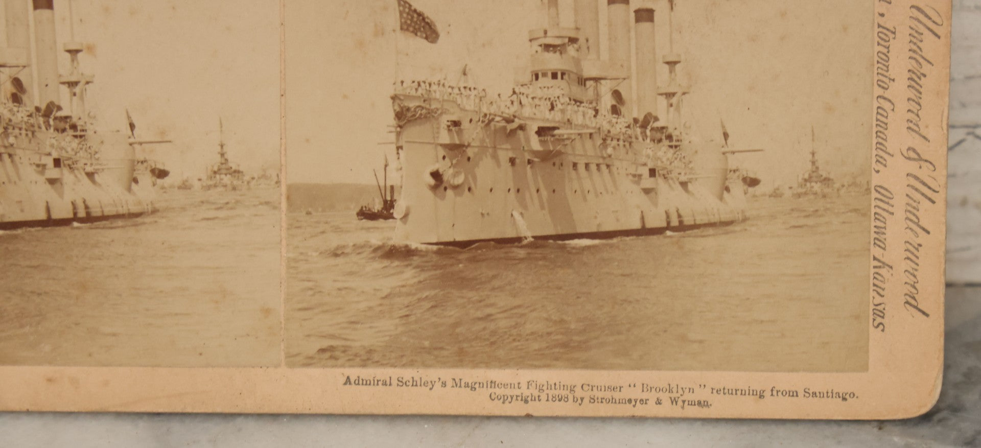 Lot 084 - Antique Stereoscopic Stereo Card Of Admiral Schley's Magnificent Fighting Cruiser "Brooklyn" Returning From Santiago, Copyright 1898 By Strohmeyer & Wynne, Sold By Underwood And Underwood