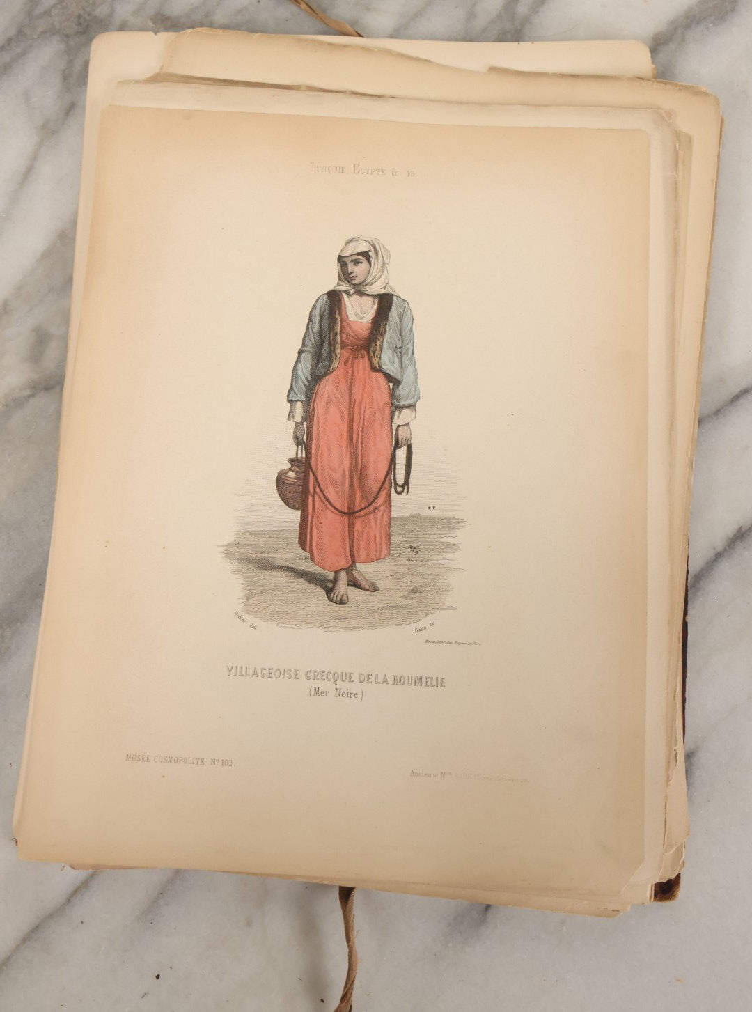 Lot 087 - Antique French Folio Book Of "Costumes Populaires De Diverses Nations (1863), Gaston Hue, Paris, Featuring 20 Hand Colored Lithographs Of The Dress And Costumes Of Various Culture, Mostly In Turkey, Egypt, And Greece, Etc.