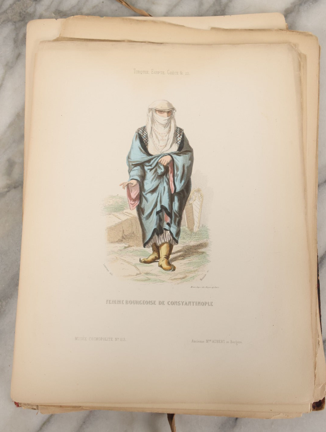 Lot 087 - Antique French Folio Book Of "Costumes Populaires De Diverses Nations (1863), Gaston Hue, Paris, Featuring 20 Hand Colored Lithographs Of The Dress And Costumes Of Various Culture, Mostly In Turkey, Egypt, And Greece, Etc.