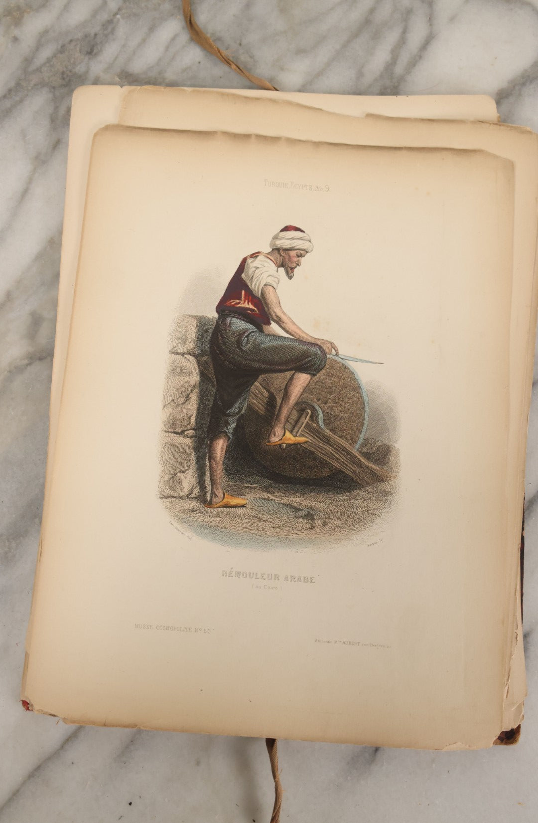 Lot 087 - Antique French Folio Book Of "Costumes Populaires De Diverses Nations (1863), Gaston Hue, Paris, Featuring 20 Hand Colored Lithographs Of The Dress And Costumes Of Various Culture, Mostly In Turkey, Egypt, And Greece, Etc.