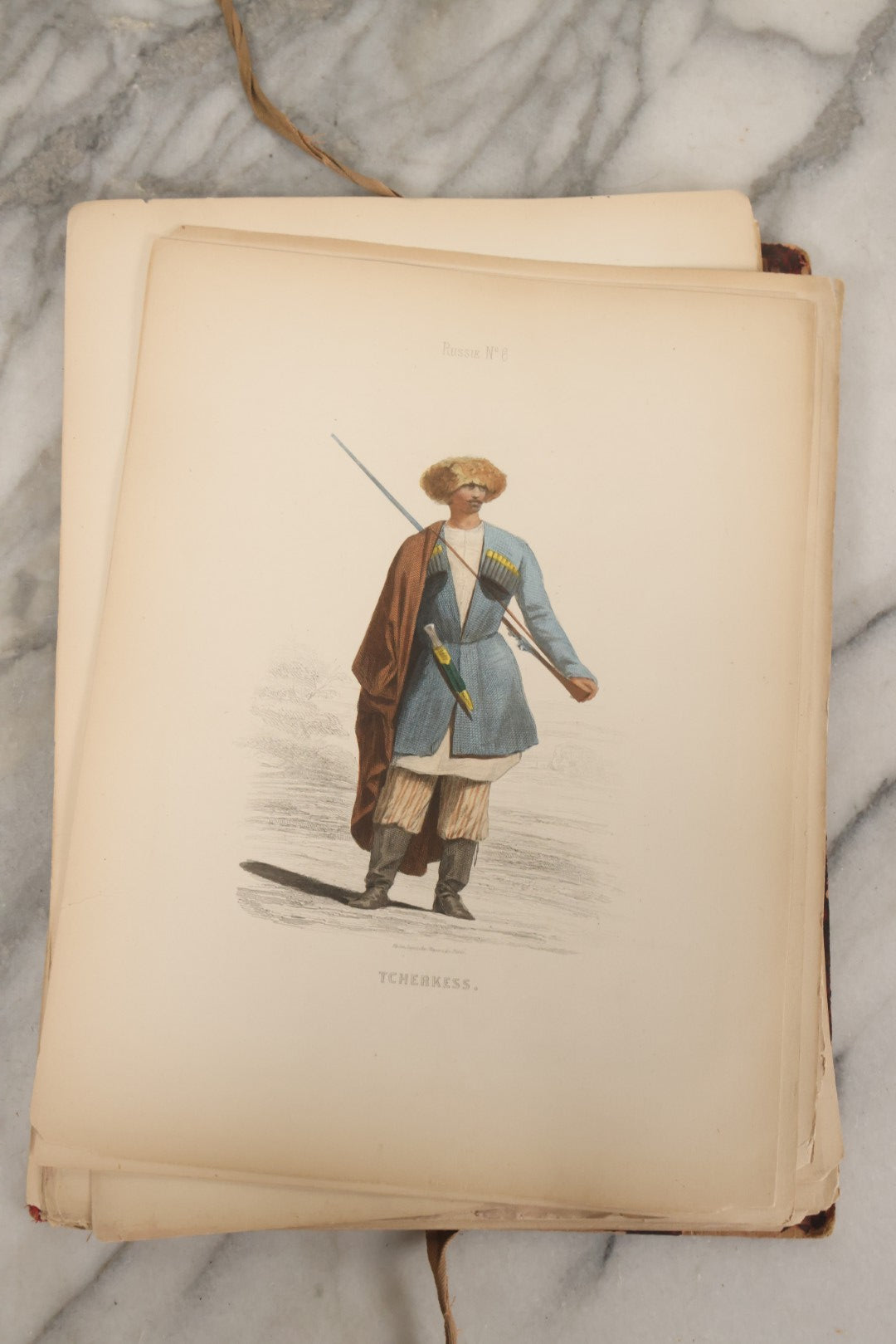 Lot 087 - Antique French Folio Book Of "Costumes Populaires De Diverses Nations (1863), Gaston Hue, Paris, Featuring 20 Hand Colored Lithographs Of The Dress And Costumes Of Various Culture, Mostly In Turkey, Egypt, And Greece, Etc.