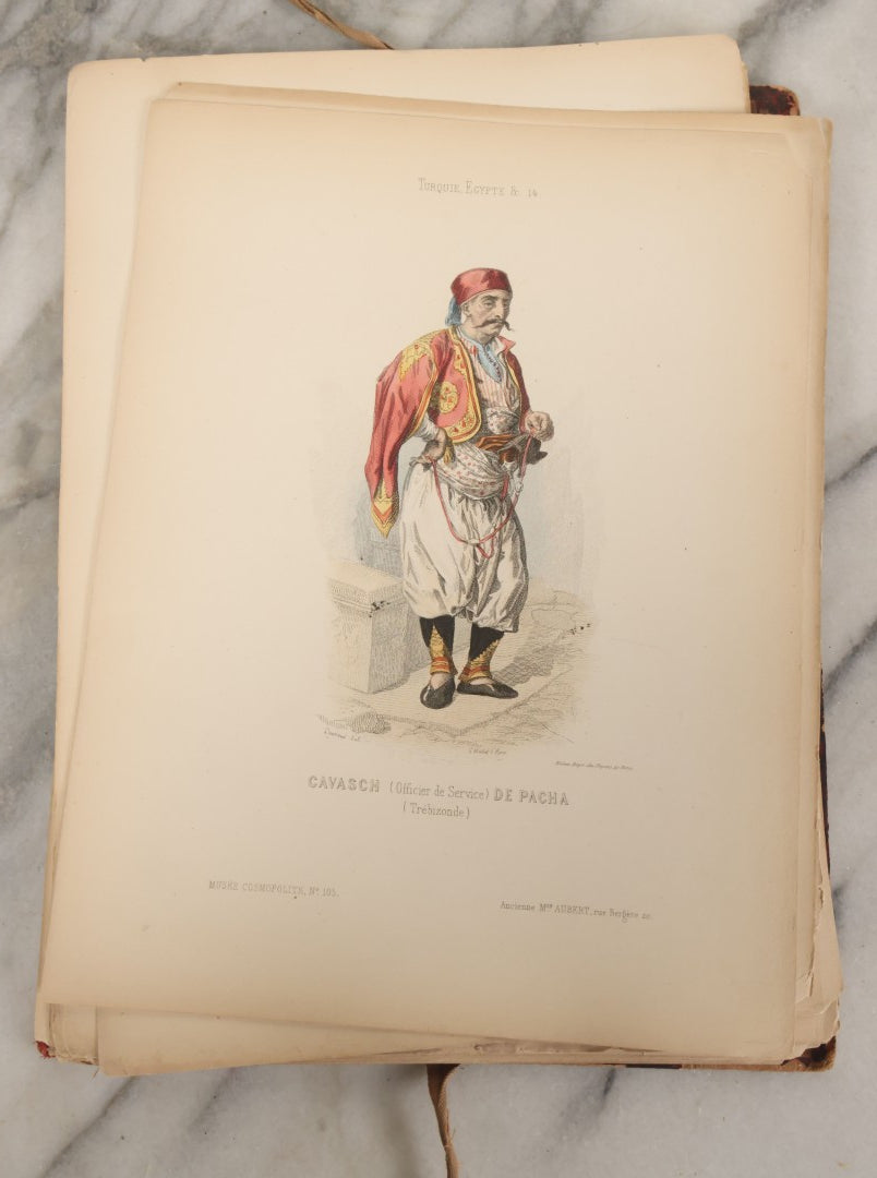 Lot 087 - Antique French Folio Book Of "Costumes Populaires De Diverses Nations (1863), Gaston Hue, Paris, Featuring 20 Hand Colored Lithographs Of The Dress And Costumes Of Various Culture, Mostly In Turkey, Egypt, And Greece, Etc.