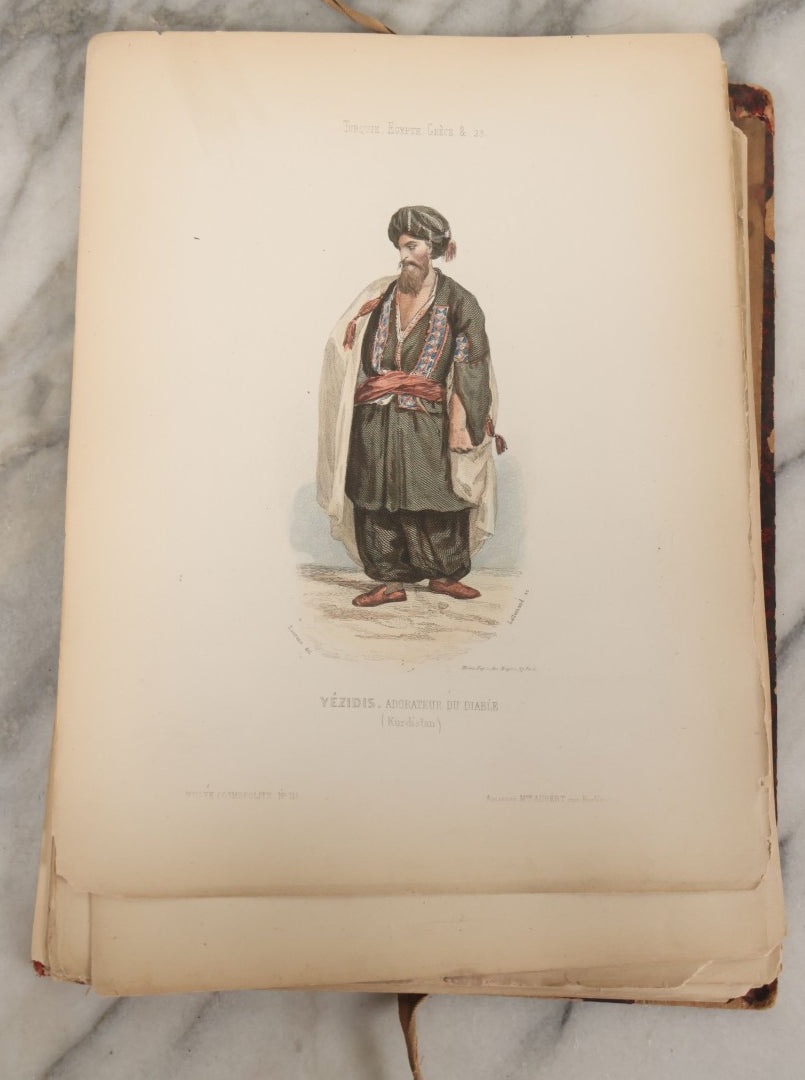 Lot 087 - Antique French Folio Book Of "Costumes Populaires De Diverses Nations (1863), Gaston Hue, Paris, Featuring 20 Hand Colored Lithographs Of The Dress And Costumes Of Various Culture, Mostly In Turkey, Egypt, And Greece, Etc.