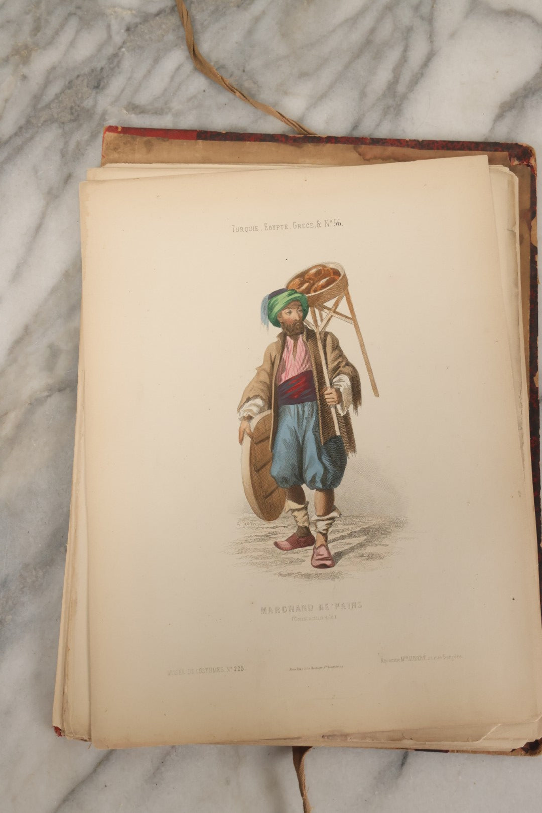 Lot 087 - Antique French Folio Book Of "Costumes Populaires De Diverses Nations (1863), Gaston Hue, Paris, Featuring 20 Hand Colored Lithographs Of The Dress And Costumes Of Various Culture, Mostly In Turkey, Egypt, And Greece, Etc.