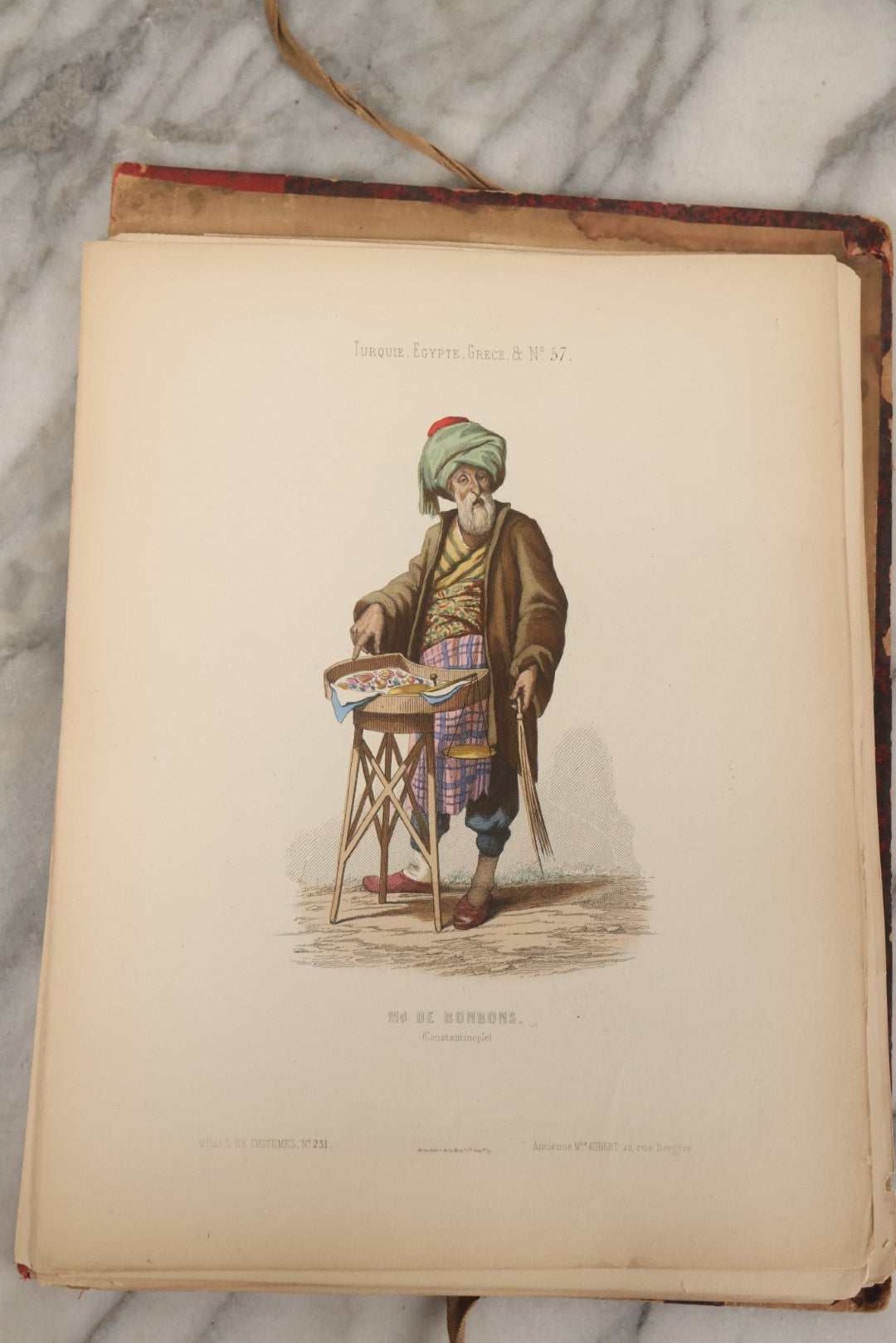 Lot 087 - Antique French Folio Book Of "Costumes Populaires De Diverses Nations (1863), Gaston Hue, Paris, Featuring 20 Hand Colored Lithographs Of The Dress And Costumes Of Various Culture, Mostly In Turkey, Egypt, And Greece, Etc.