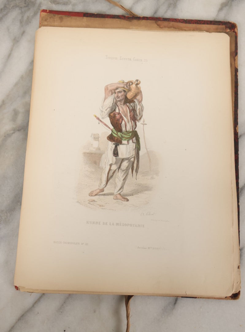 Lot 087 - Antique French Folio Book Of "Costumes Populaires De Diverses Nations (1863), Gaston Hue, Paris, Featuring 20 Hand Colored Lithographs Of The Dress And Costumes Of Various Culture, Mostly In Turkey, Egypt, And Greece, Etc.
