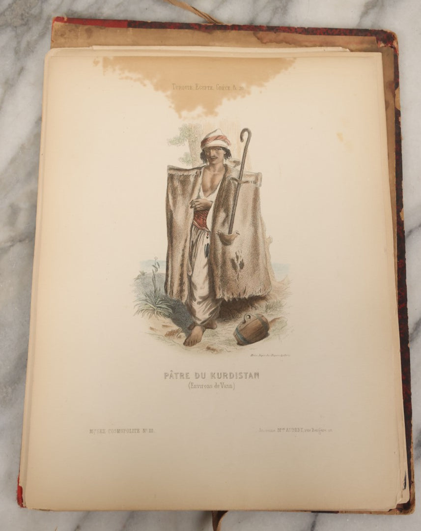 Lot 087 - Antique French Folio Book Of "Costumes Populaires De Diverses Nations (1863), Gaston Hue, Paris, Featuring 20 Hand Colored Lithographs Of The Dress And Costumes Of Various Culture, Mostly In Turkey, Egypt, And Greece, Etc.