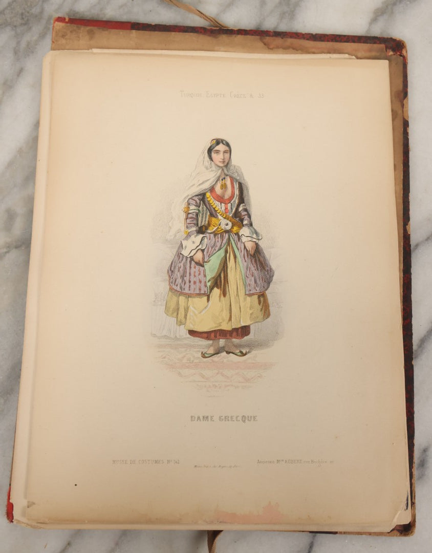Lot 087 - Antique French Folio Book Of "Costumes Populaires De Diverses Nations (1863), Gaston Hue, Paris, Featuring 20 Hand Colored Lithographs Of The Dress And Costumes Of Various Culture, Mostly In Turkey, Egypt, And Greece, Etc.