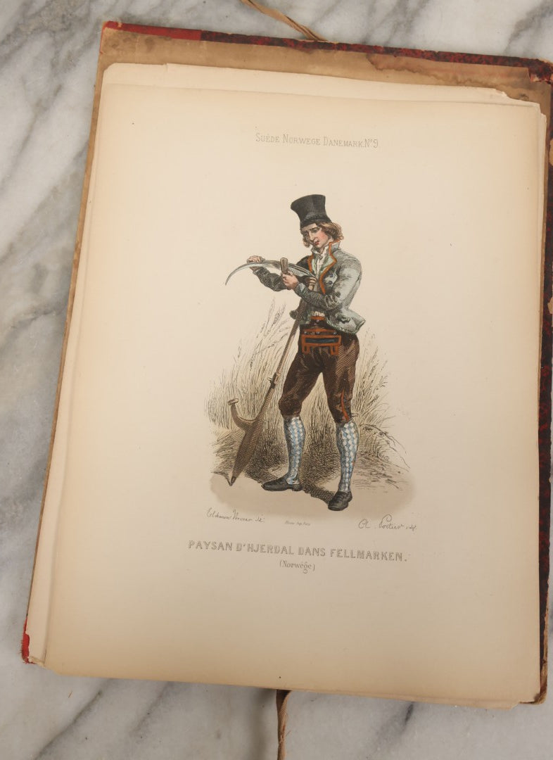 Lot 087 - Antique French Folio Book Of "Costumes Populaires De Diverses Nations (1863), Gaston Hue, Paris, Featuring 20 Hand Colored Lithographs Of The Dress And Costumes Of Various Culture, Mostly In Turkey, Egypt, And Greece, Etc.
