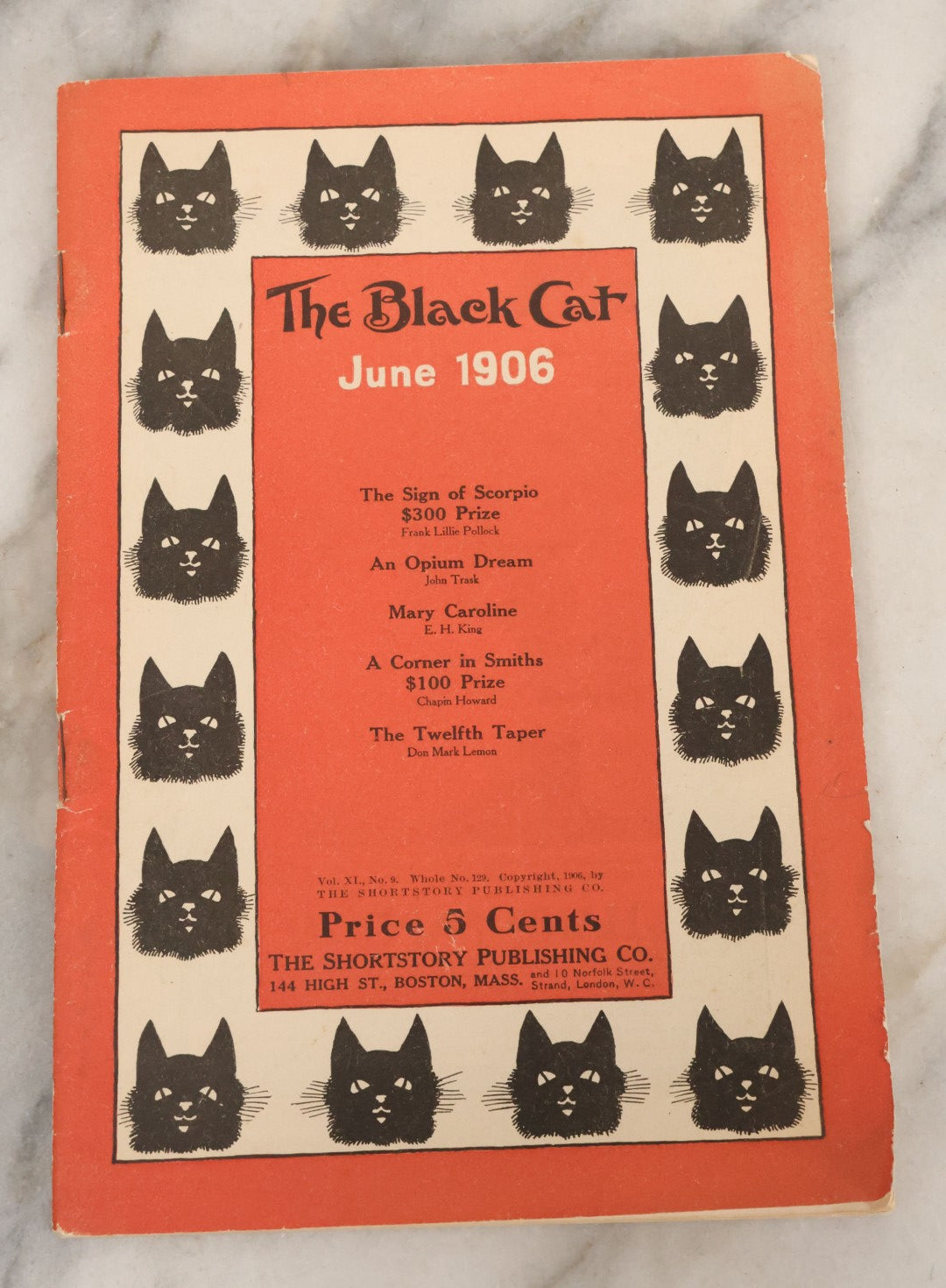 Lot 090 - "The Black Cat" Magazine For June 1906, Volume XI, No. 9, Published By The Short Story Publishing Co., Boston, Massachusetts, Featuring An Opium Dream By John Trask And More