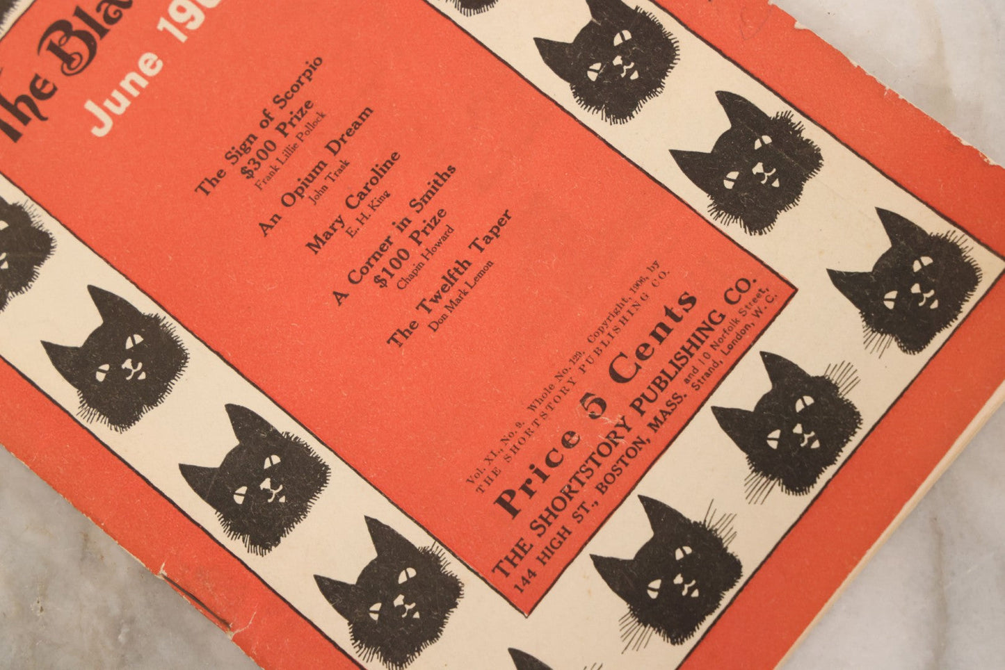 Lot 090 - "The Black Cat" Magazine For June 1906, Volume XI, No. 9, Published By The Short Story Publishing Co., Boston, Massachusetts, Featuring An Opium Dream By John Trask And More