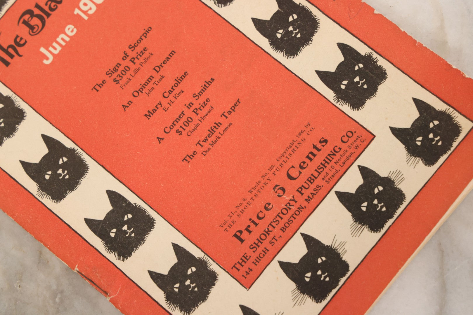 Lot 090 - "The Black Cat" Magazine For June 1906, Volume XI, No. 9, Published By The Short Story Publishing Co., Boston, Massachusetts, Featuring An Opium Dream By John Trask And More