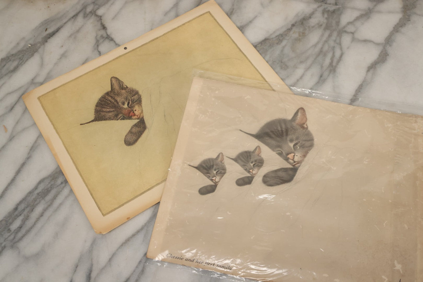 Lot 091 - Pair Of Vintage Chessie The Cat Prints, Mascot Of Chesapeake And Ohio Railway, Unframed