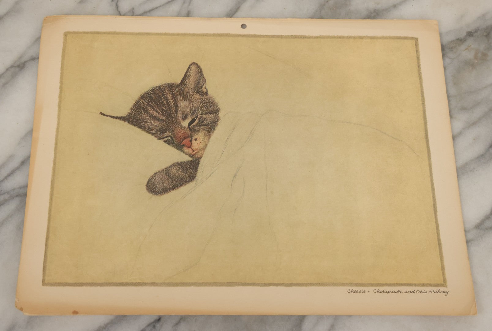 Lot 091 - Pair Of Vintage Chessie The Cat Prints, Mascot Of Chesapeake And Ohio Railway, Unframed