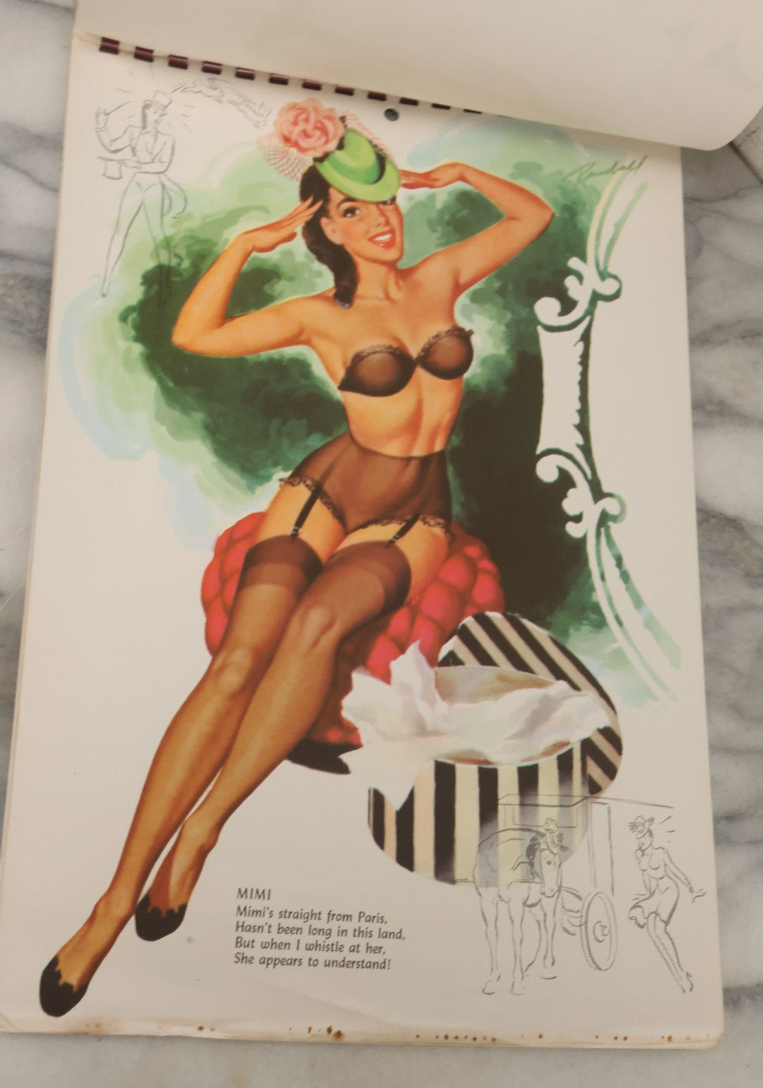 Lot 097 - Vintage 1956 Pin-Up Partial Calendar With Risque Women, Illustrations By Bill Randall, Copyright 1955, The Kemper-Thomas Co., Cincinnati, Ohio, Note Calendar Cut Out, Various Losses